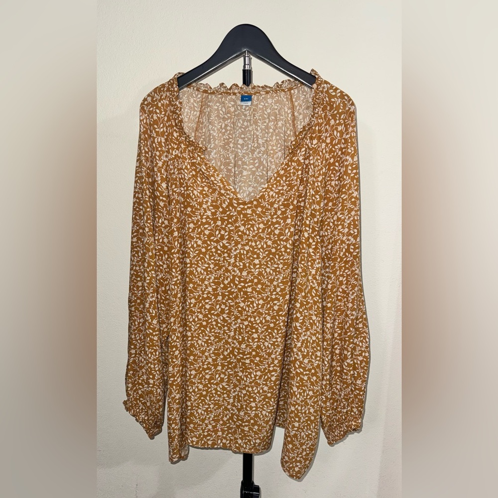 Old Navy Mustard Brown Floral Blouse